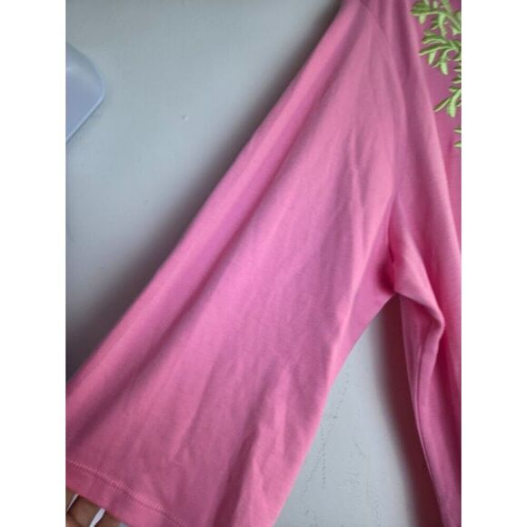Quacker Factory Pink w/Green Leaf EmbroideryV-Neck 100% Cotton Blouse sz 1X - Picture 3 of 6